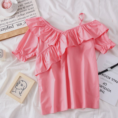 Bluza de dama actuala cu decolteu in V in culorile alb, roz si portocaliu