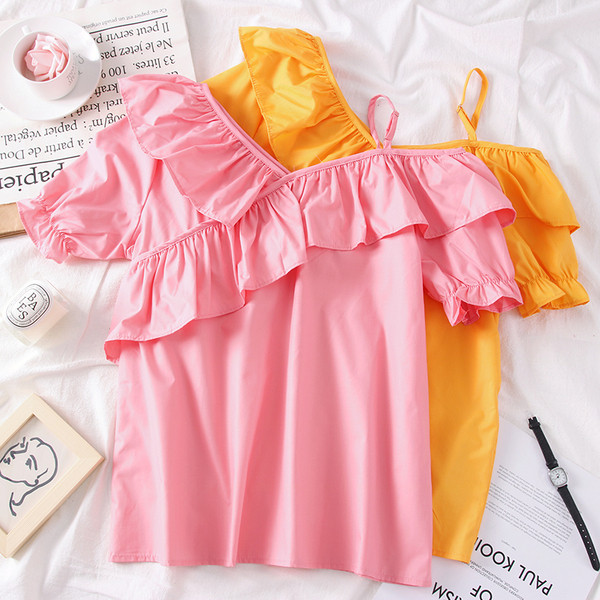 Bluza de dama actuala cu decolteu in V in culorile alb, roz si portocaliu