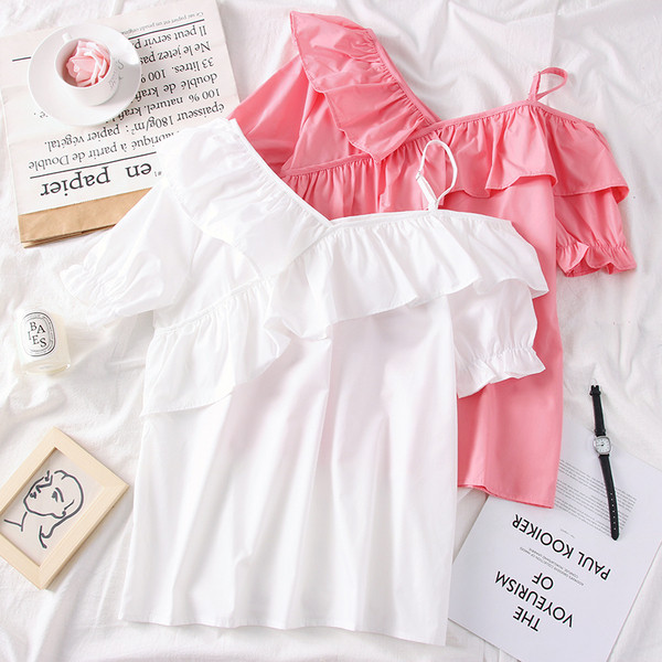 Bluza de dama actuala cu decolteu in V in culorile alb, roz si portocaliu