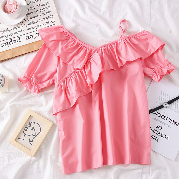 Bluza de dama actuala cu decolteu in V in culorile alb, roz si portocaliu