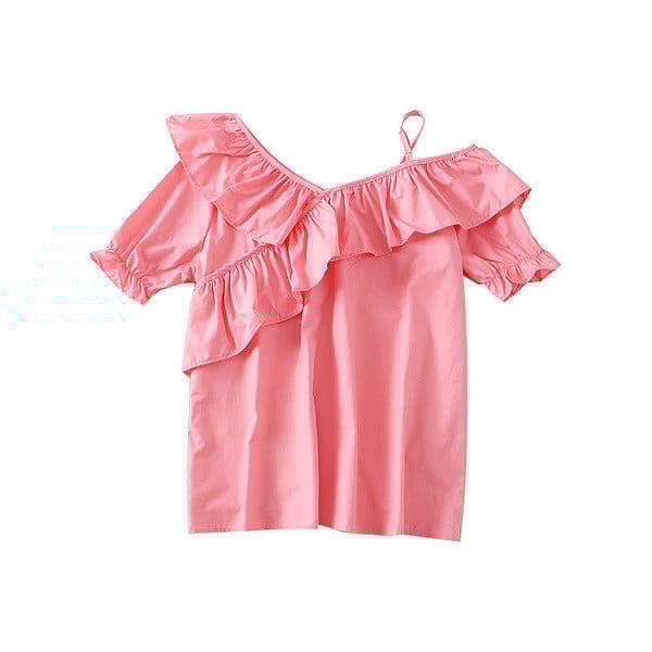 Bluza de dama actuala cu decolteu in V in culorile alb, roz si portocaliu