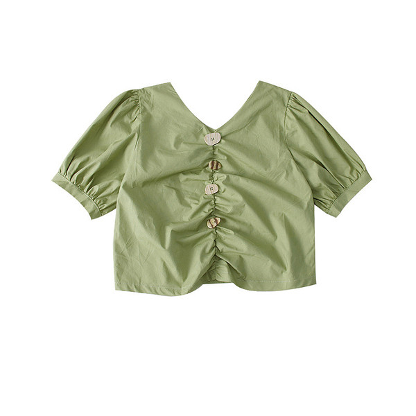 Bluză casual de damă cu decolteu în V în alb, galben și verde