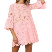 Rochie eleganta de dama model lat in alb, albastru si roz