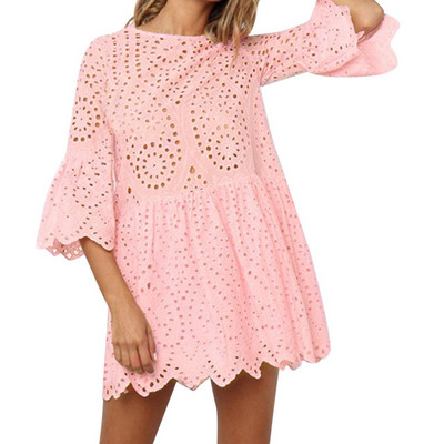 Rochie eleganta de dama model lat in alb, albastru si roz