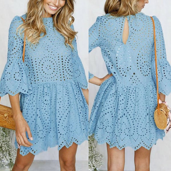 Rochie eleganta de dama model lat in alb, albastru si roz