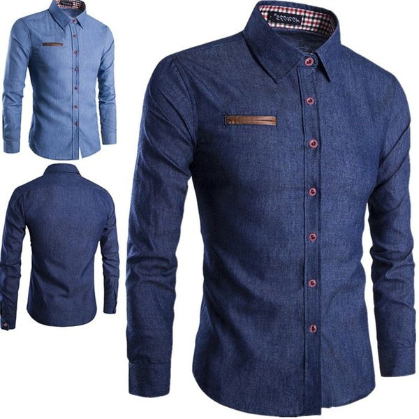 Modern férfi ing hosszú ujjal és klasszikus gallérral, két színben