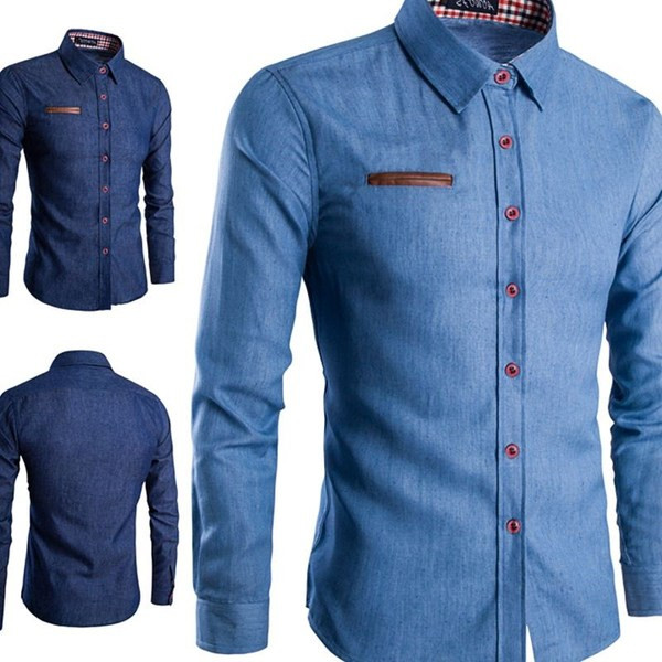 Modern férfi ing hosszú ujjal és klasszikus gallérral, két színben