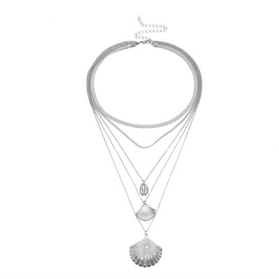 Стилно дамско дълго колие с миди в златист и сребрист цвят