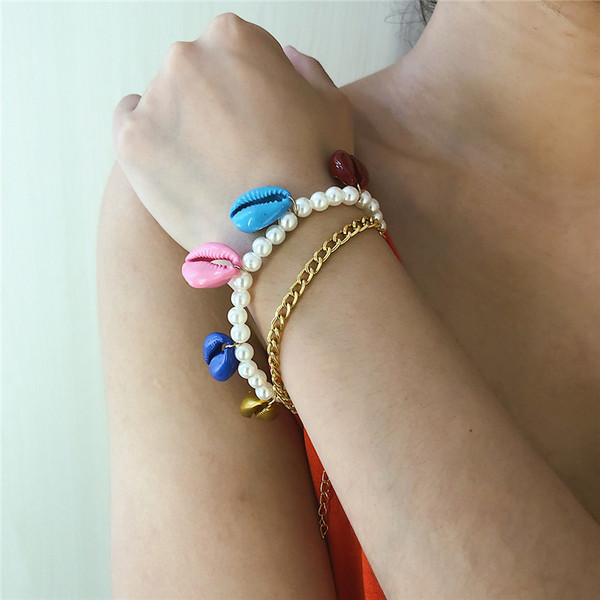 Set doua bratari cu perle si scoici colorate