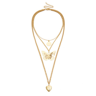 Colier lung de dama modern cu un fluture in doua culori