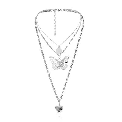 Colier lung de dama modern cu un fluture in doua culori