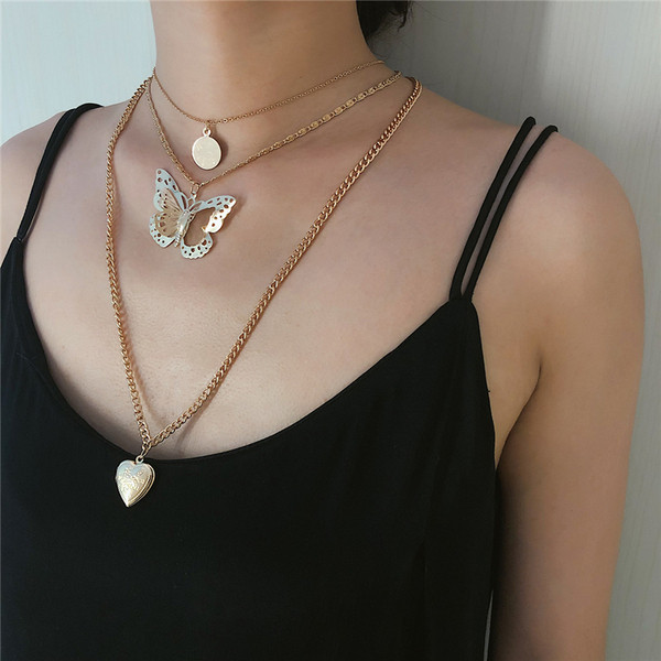 Colier lung de dama modern cu un fluture in doua culori