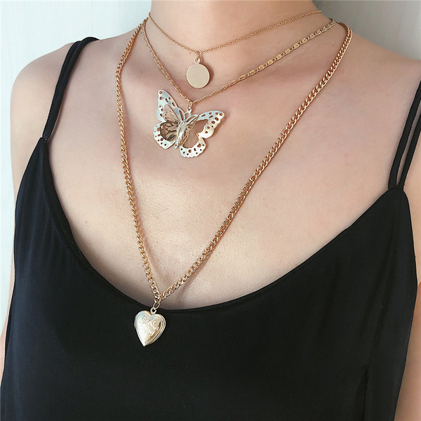 Colier lung de dama modern cu un fluture in doua culori