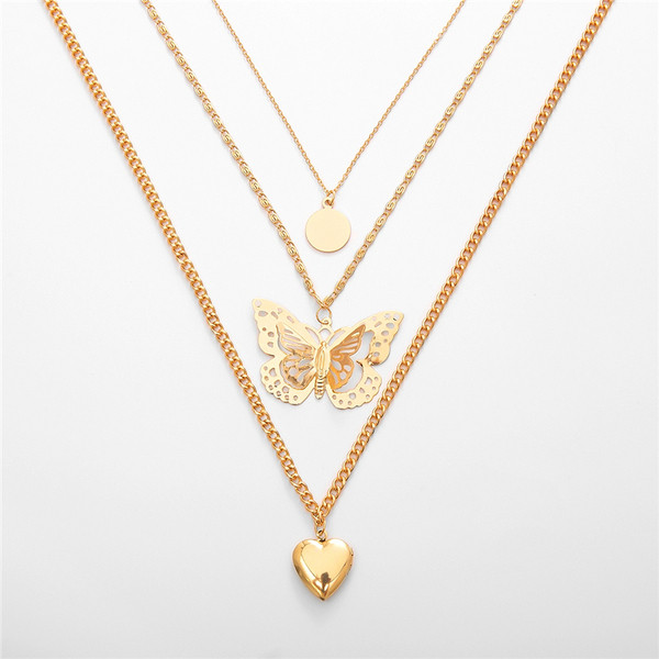 Colier lung de dama modern cu un fluture in doua culori