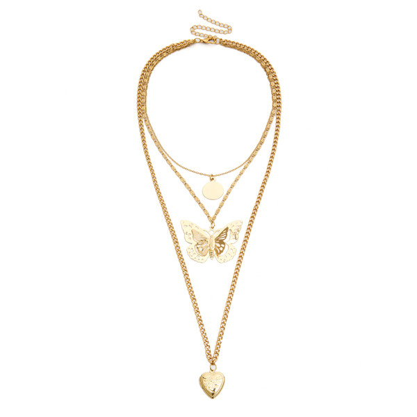 Colier lung de dama modern cu un fluture in doua culori