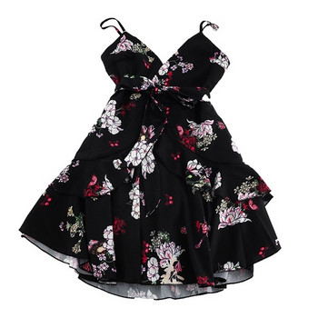 Rochie eleganta de dama cu bretele subtiri si model floral