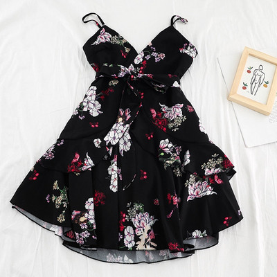 Rochie eleganta de dama cu bretele subtiri si model floral