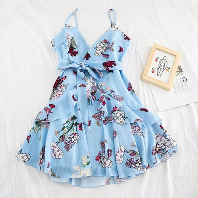 Rochie eleganta de dama cu bretele subtiri si model floral