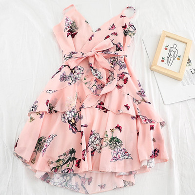 Rochie eleganta de dama cu bretele subtiri si model floral