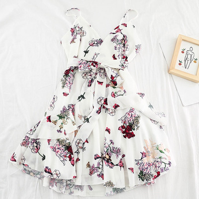 Rochie eleganta de dama cu bretele subtiri si model floral