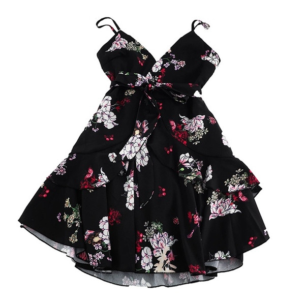 Rochie eleganta de dama cu bretele subtiri si model floral