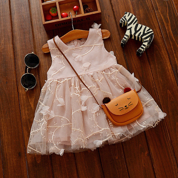 Rochie eleganta pentru bebelusi in roz si bej pentru fete