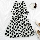 Pöttyös női nyári ruha fekete-fehér színben