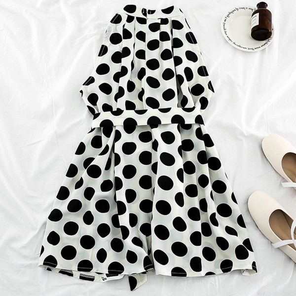 Pöttyös női nyári ruha fekete-fehér színben