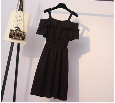 Rochie moderna de dama cu bretele subtiri in negru si rosu