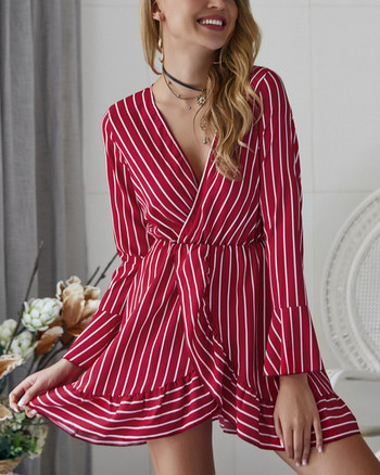 Rochie de dama in dungi cu decolteu in V in mai multe culori