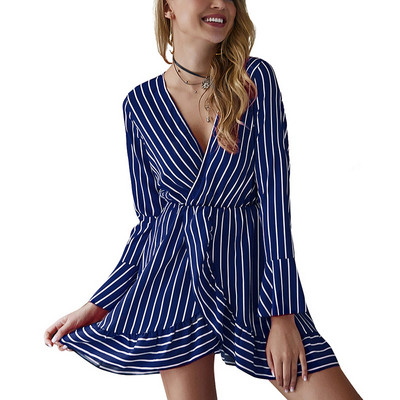 Rochie de dama in dungi cu decolteu in V in mai multe culori