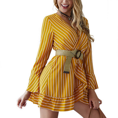 Rochie de dama in dungi cu decolteu in V in mai multe culori