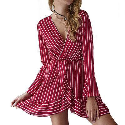 Rochie de dama in dungi cu decolteu in V in mai multe culori