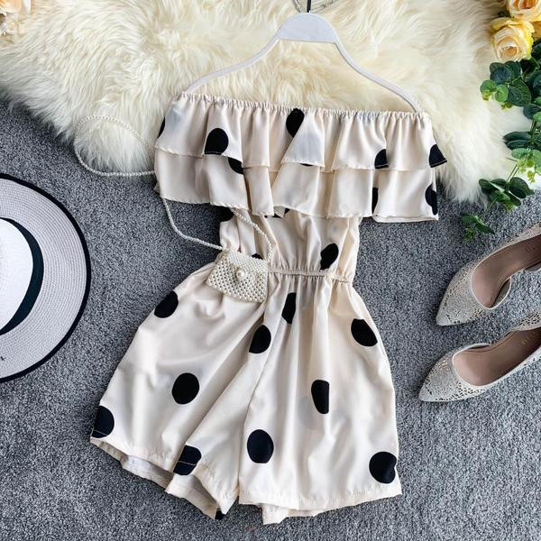 Három színben pöttyös, rövid női jumpsuit