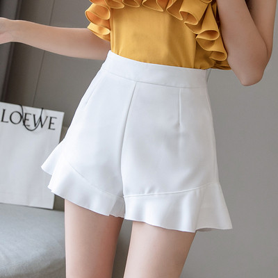 Pantaloni scurti eleganti de dama cu talie inalta in alb-negru