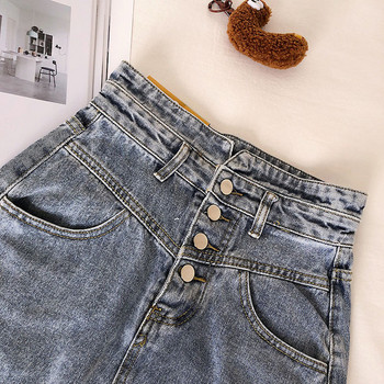 Fusta de dama din denim cu talie inalta si nasturi in doua culori