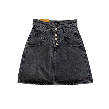 Fusta de dama din denim cu talie inalta si nasturi in doua culori