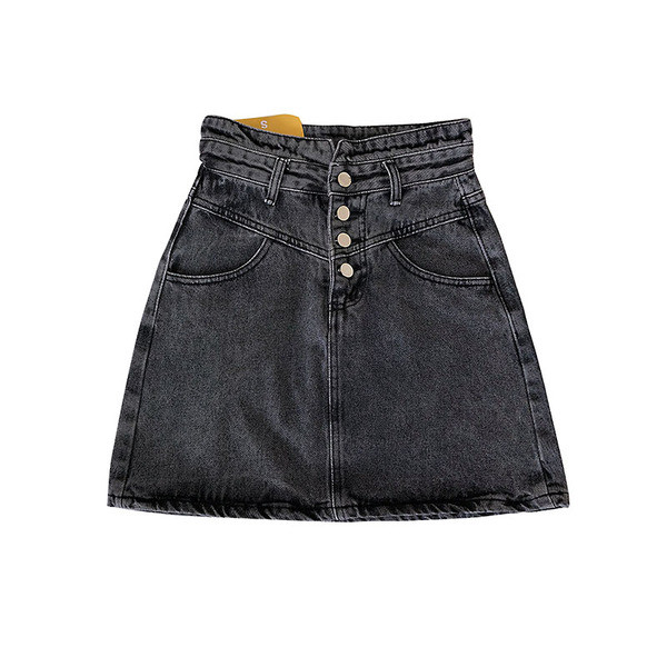 Fusta de dama din denim cu talie inalta si nasturi in doua culori