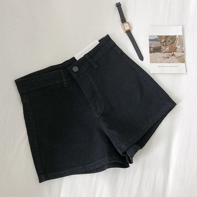 Pantaloni scurți de damă din denim cu buzunare în negru și albastru