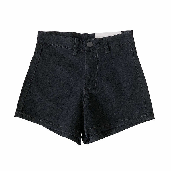 Pantaloni scurți de damă din denim cu buzunare în negru și albastru