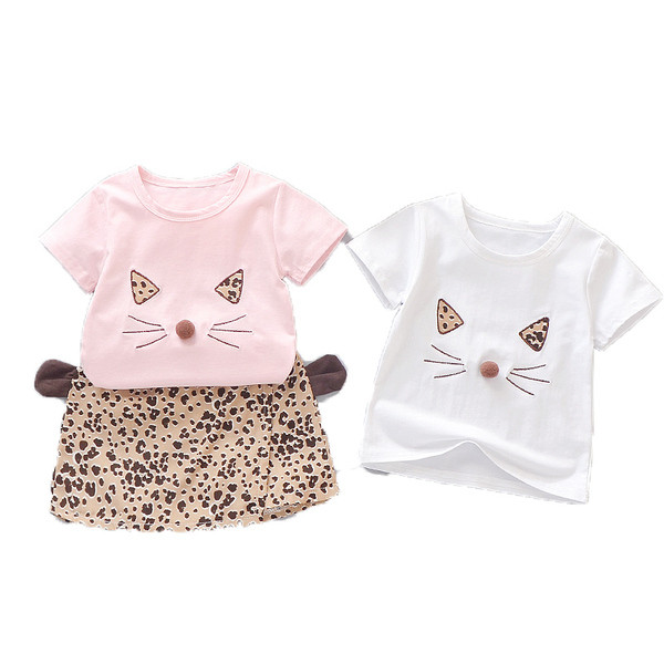 Set bebelus modern pentru fete in roz si alb cu imprimeu animal