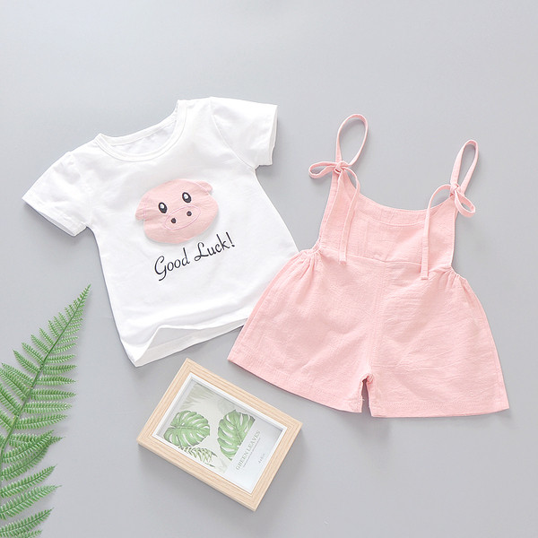 Set bebelus zilnic in roz si galben pentru fete