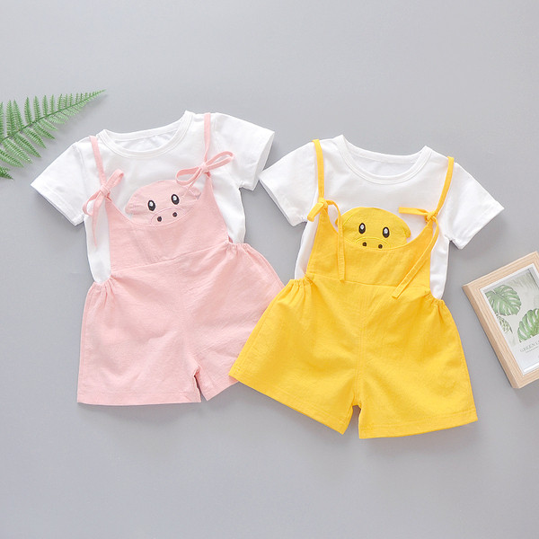 Set bebelus zilnic in roz si galben pentru fete