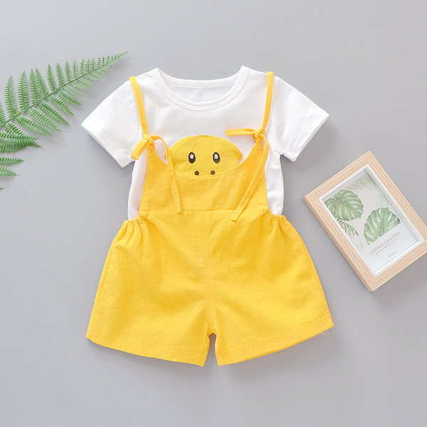 Set bebelus zilnic in roz si galben pentru fete