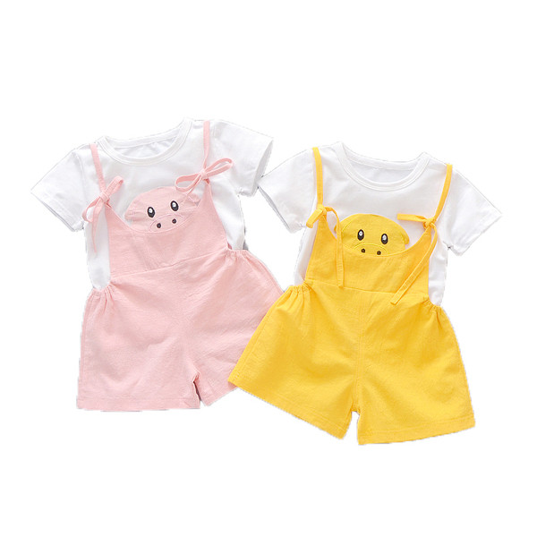 Set bebelus zilnic in roz si galben pentru fete