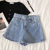 Fusta-pantaloni de dama din denim cu buzunare si talie inalta