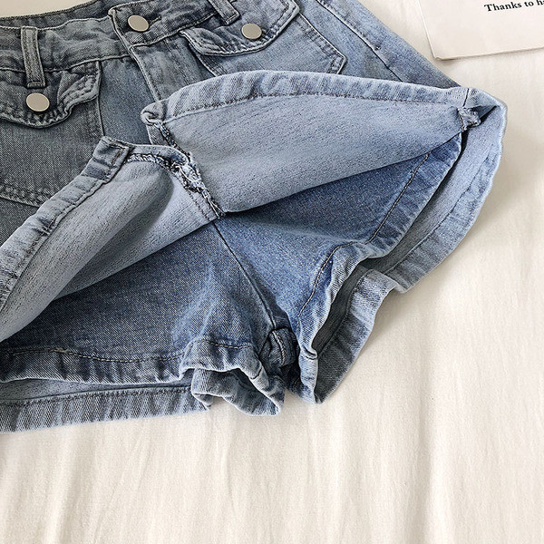 Fusta-pantaloni de dama din denim cu buzunare si talie inalta