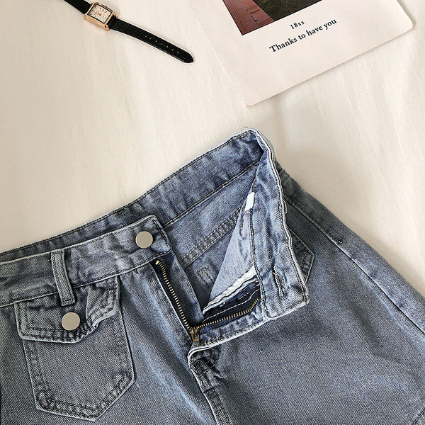 Fusta-pantaloni de dama din denim cu buzunare si talie inalta