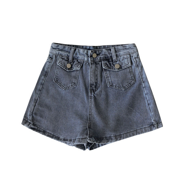 Fusta-pantaloni de dama din denim cu buzunare si talie inalta