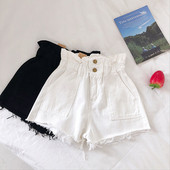 Pantaloni scurți casual de damă cu talie elastică în alb și negru